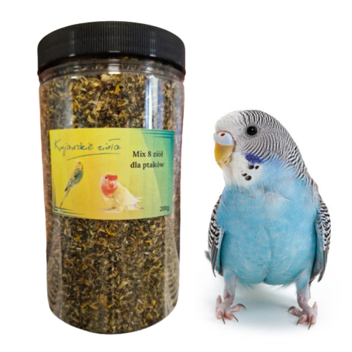 Przejdź do produktu Mix 8 ziół dla ptaków – naturalna mieszanka paszowa (200g)