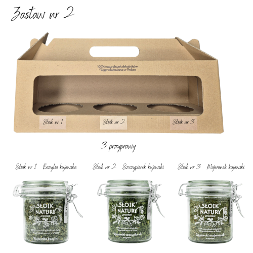 Przejdź do produktu Zestaw Prezentowy nr 2, 3 słoiki - Bazylia, Szczypiorek i Majeranek