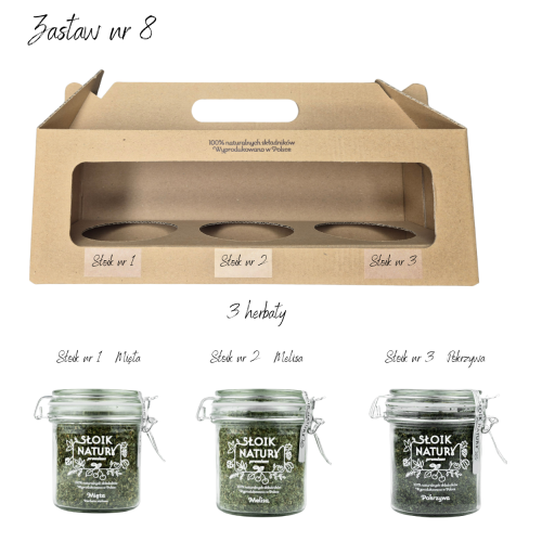 Przejdź do produktu Zestaw Prezentowy nr 8, 3 słoiki - Mięta, Melisa i Pokrzywa