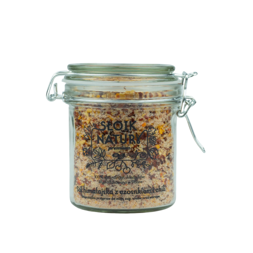 Przejdź do produktu Sól himalajska z czosnkiem i chili - przyprawa w słoiku (245 g)