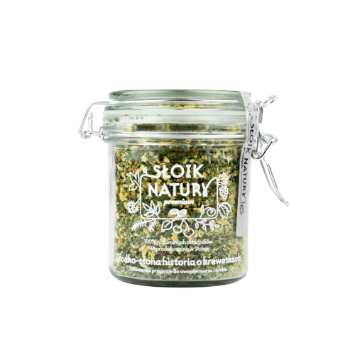 Przejdź do produktu Przyprawa do krewetek w słoiku z klamrą (140 g) Słodko- słona historia o krewetkach